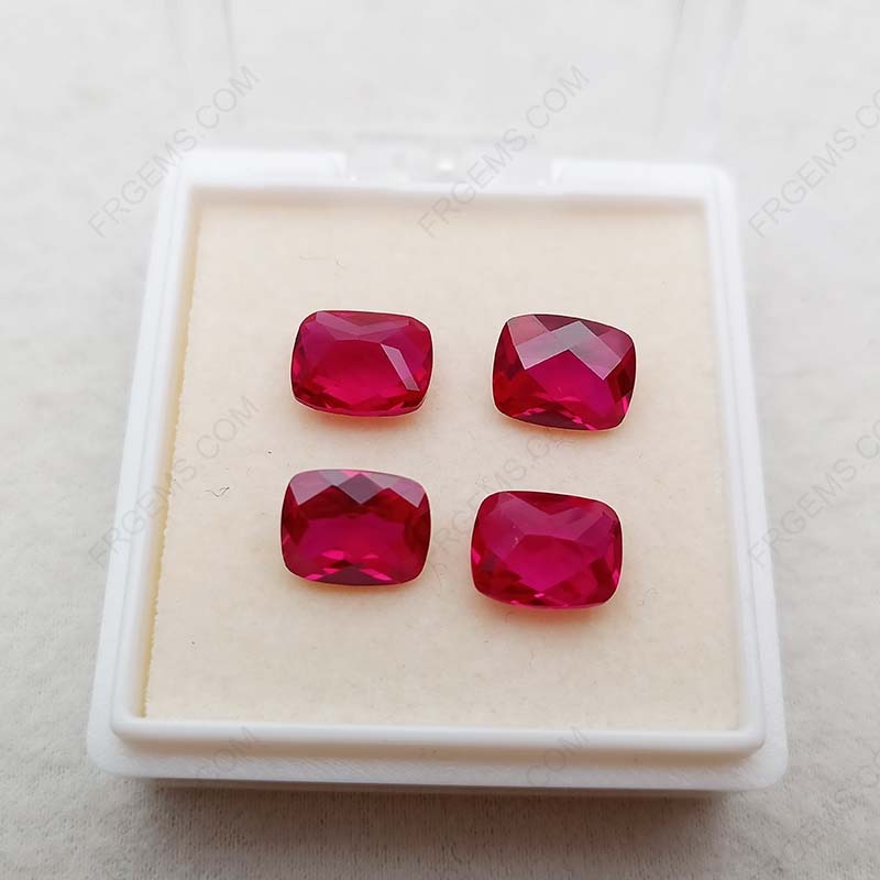 Corundum Synthetic Ruby Red 5# Color Elongated cushion Shaped checkerboard top faceted cut 9x7mm gemstones