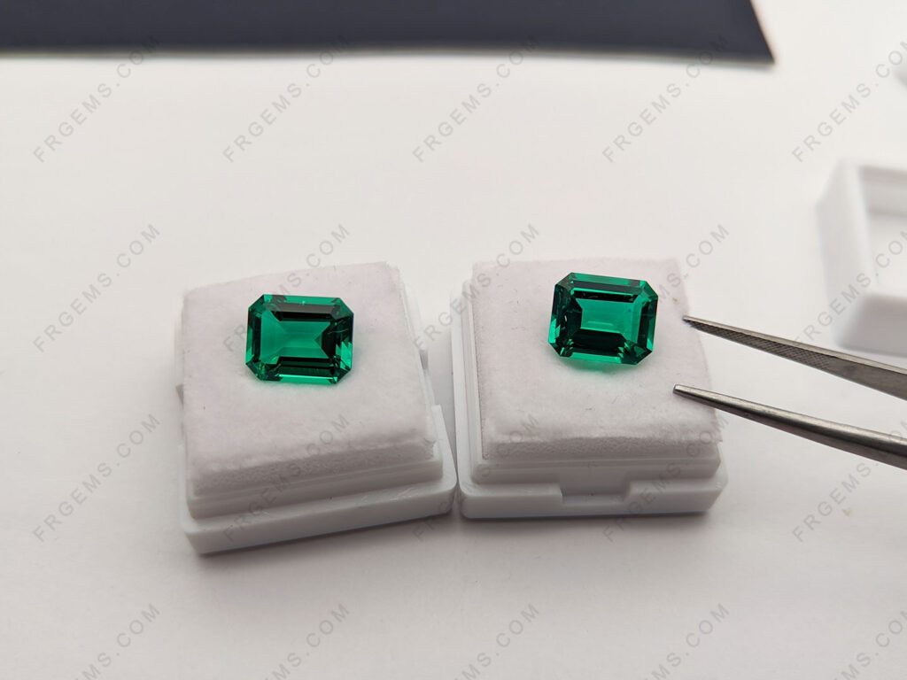 Lab Grown Hydrothermal Emerald Colombia Green Emerald Cut 9x11mm faceted Gemsotnes