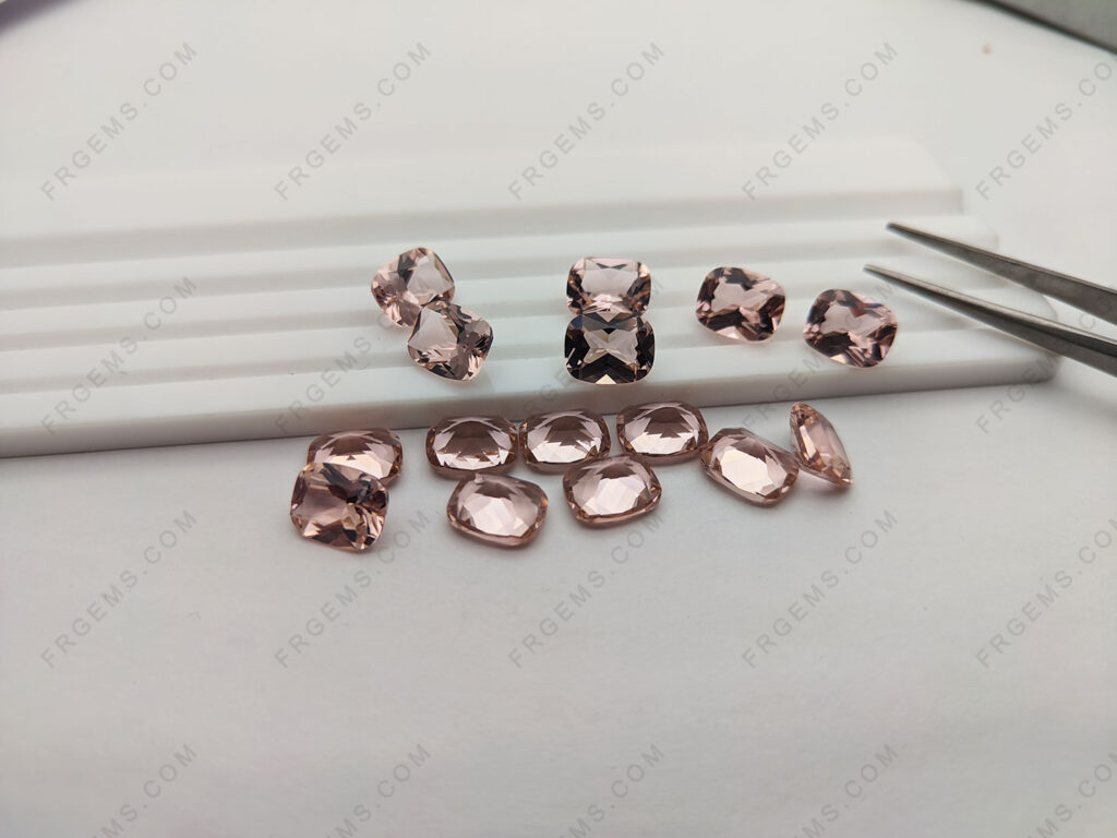 Loose Nano Crystal Morganite Pink peach color elongated cushion 10x8mm faceted cut Gemstones