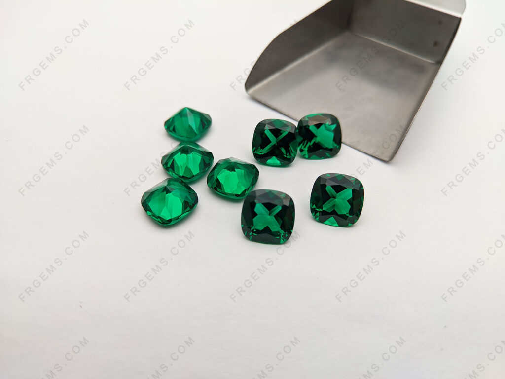 Emerald Green Dark Color Nano Crystal Cushion shaped 12x12mm gemstones Suppliers