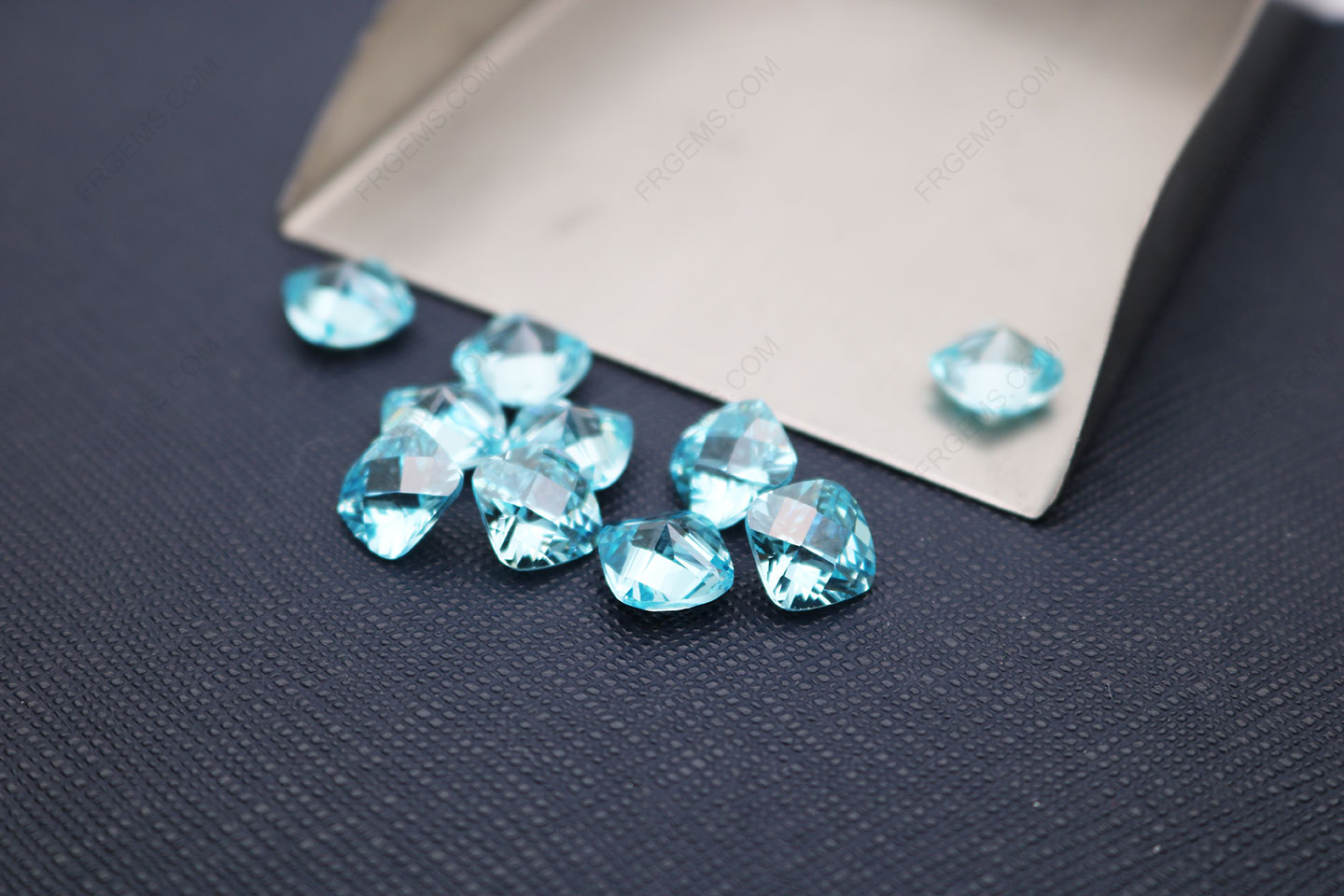 Cubic Zirconia Light Aquamarine Color Cushion Shape Checkerboard Top with regular culet 8x8mm gemstones CZ37 IMG_5760