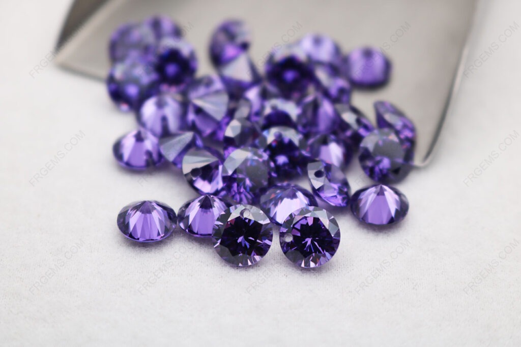 Loose Cubic Zirconia Violet Color Round Shape faceted cut with drilled hole 8mm gemstones