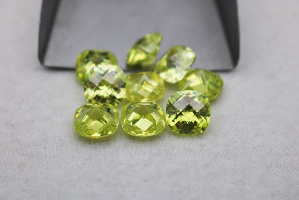 Cubic-Zirconia-Apple-Green-Color-Cushion-Shape-Checkerboard-Top-with-faceted-culet-10x10mm-gemstones-CZ41-IMG_5823