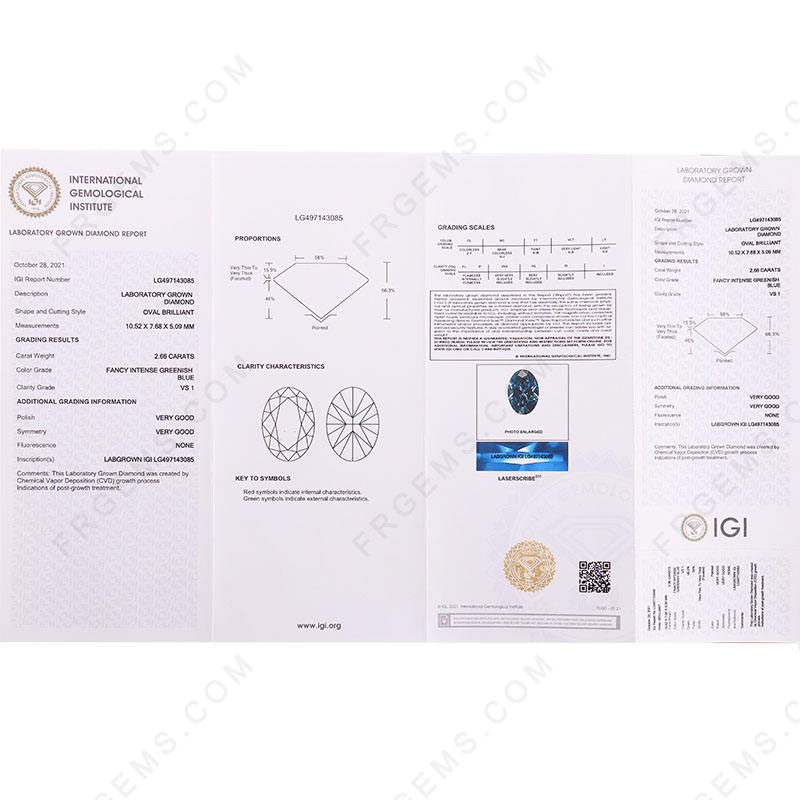 Blue Color Lab Grown Diamond Oval Shaped Faceted Loose Diamonds gemstones with IGI certificate Wholesale