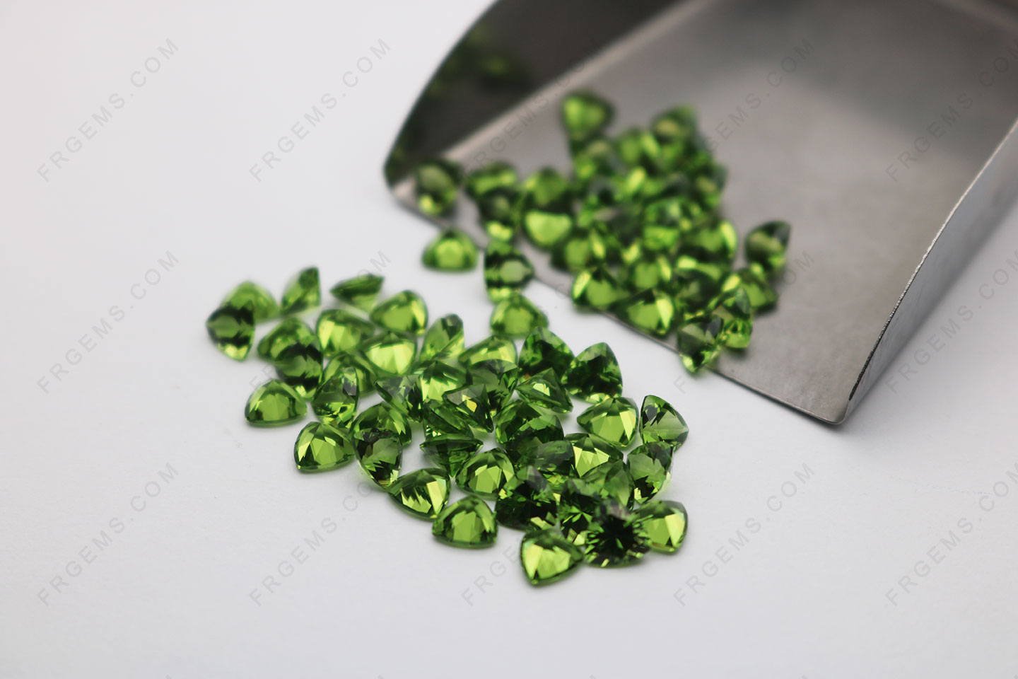 Synthetic Peridot Color Nano Crystal Peridot Color #151 Trillion Faceted Cut 5x5 Loose gemstones