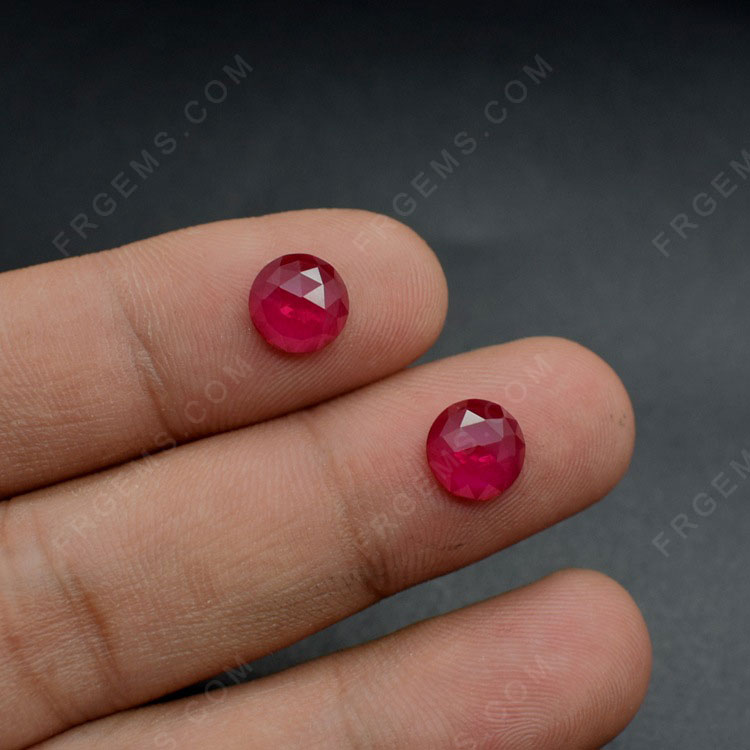 Round Shape Rose cut Ruby Red Color #5 Synthetic Corundum loose Gemstones wholesale