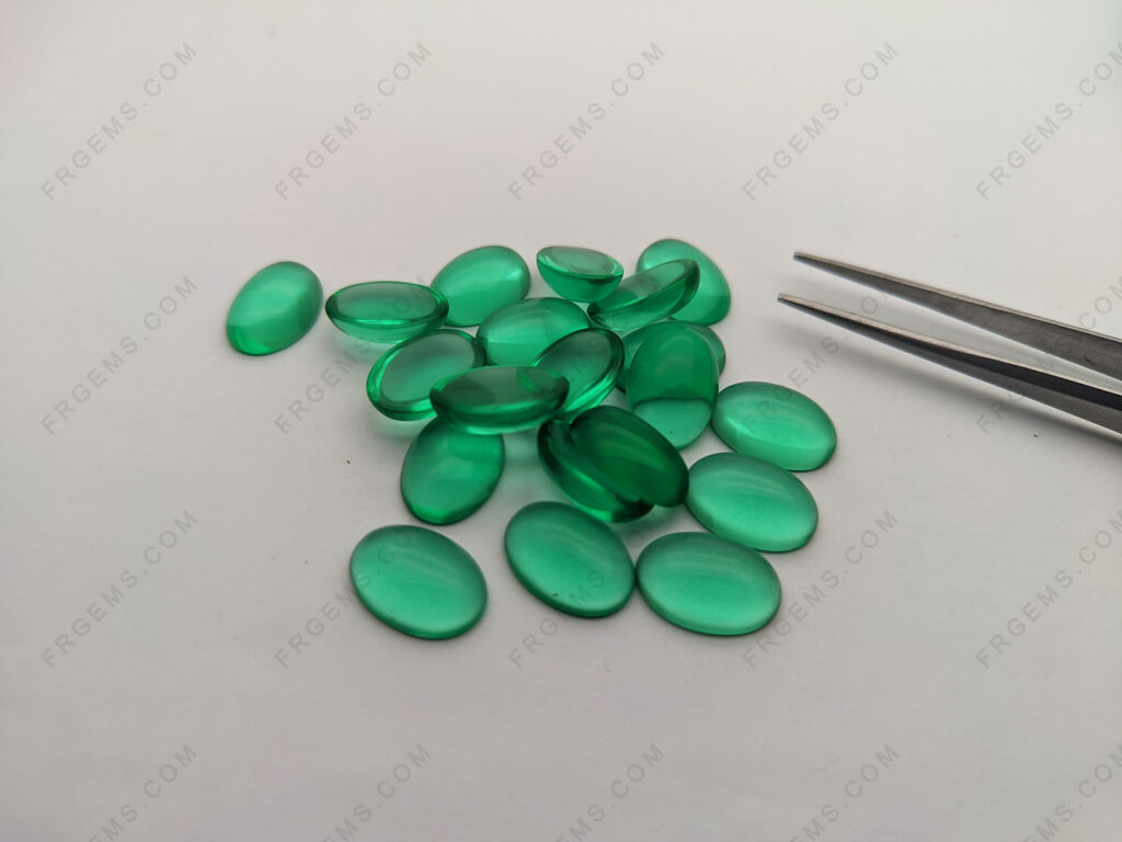 wholesale Glass Emerald Green blueish Color Oval Shape Cabochon Loose Gemstones