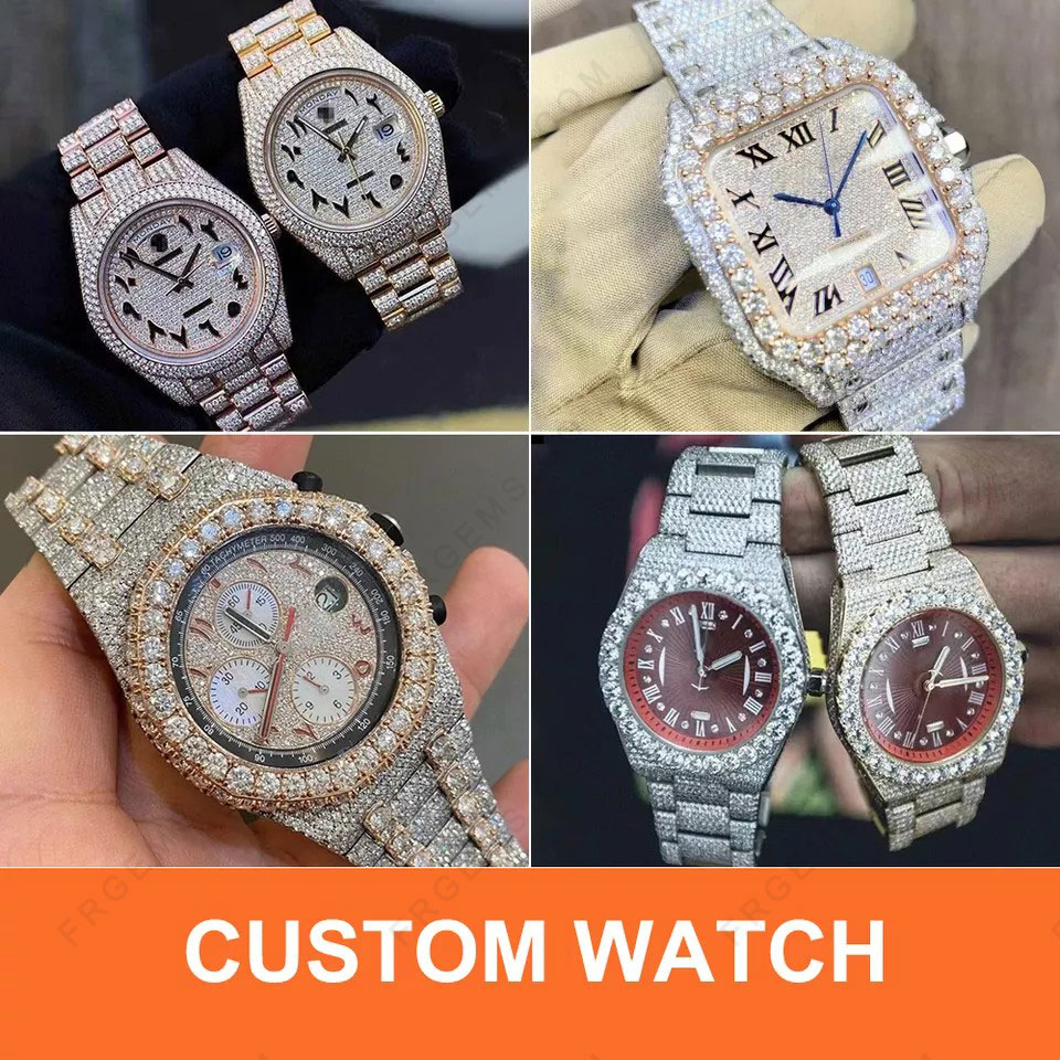 Hip Hop Round Cut Customize Natural Handmade Diamond Luxury Watch