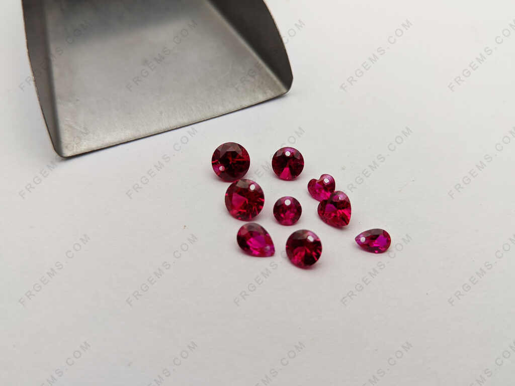 Loose Synthetic Lab Ruby Red 5# Color faceted cut Gemstones Drilled with holes