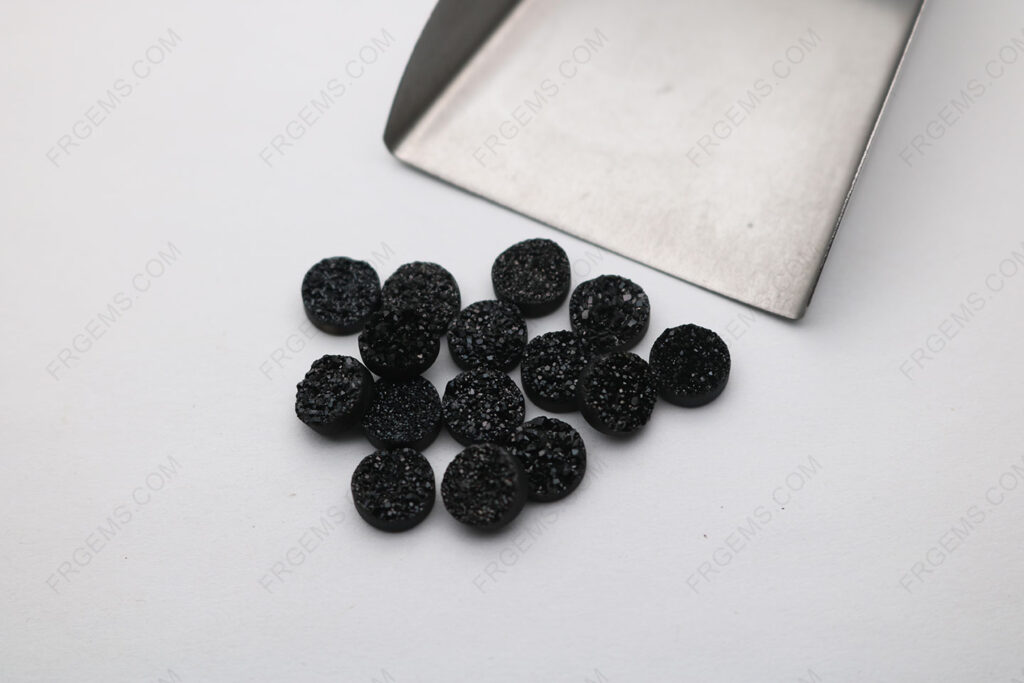 Loose Natural Black color Druzy Round Cabochon 8mm Gemstones wholesale from china