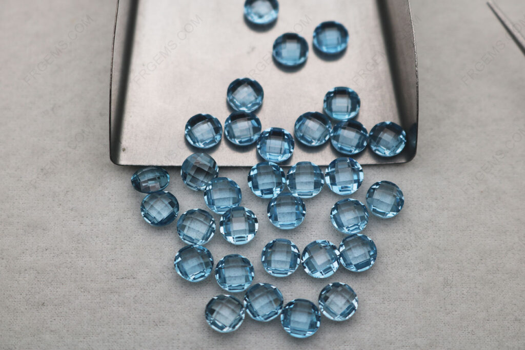 Spinel Topaz Sky Blue #108 Round Shape Double Side Checkerboard faceted 6mm gemstones supplier