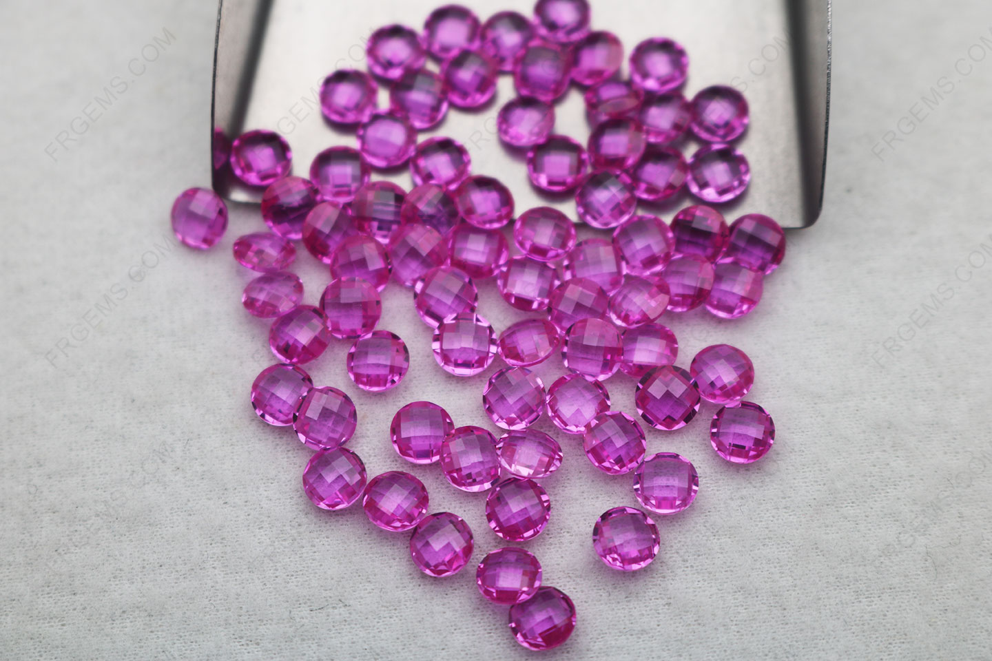 Synthetic Corundum Rose Pink Sapphire 3# Color Round Coin Shape Double checkerboard 5.00mm gemstones China