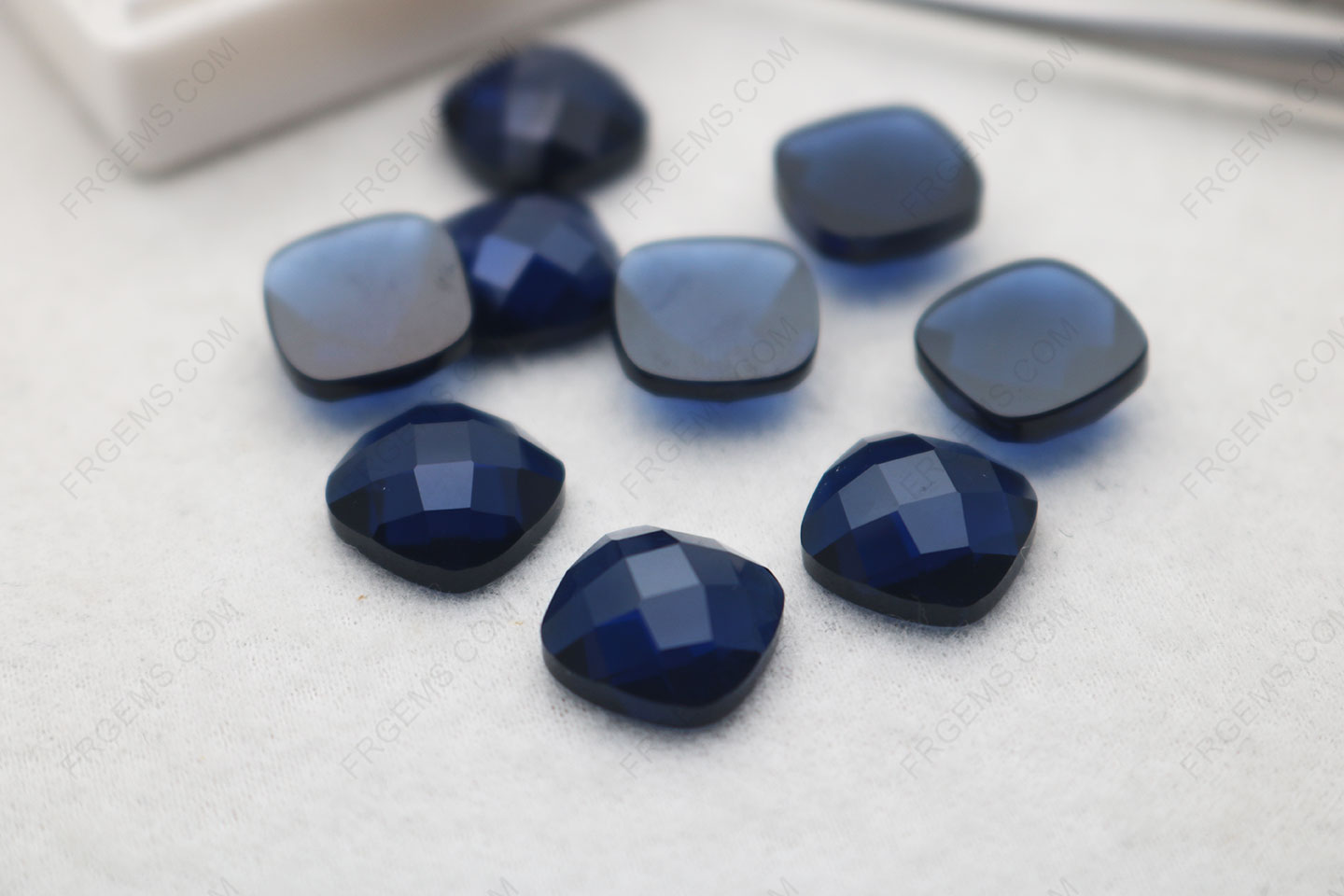 Nano Crystal Sapphire Blue Dark color 121# Cushion checkerboard top flat bottom cut 11x11mm gemstones