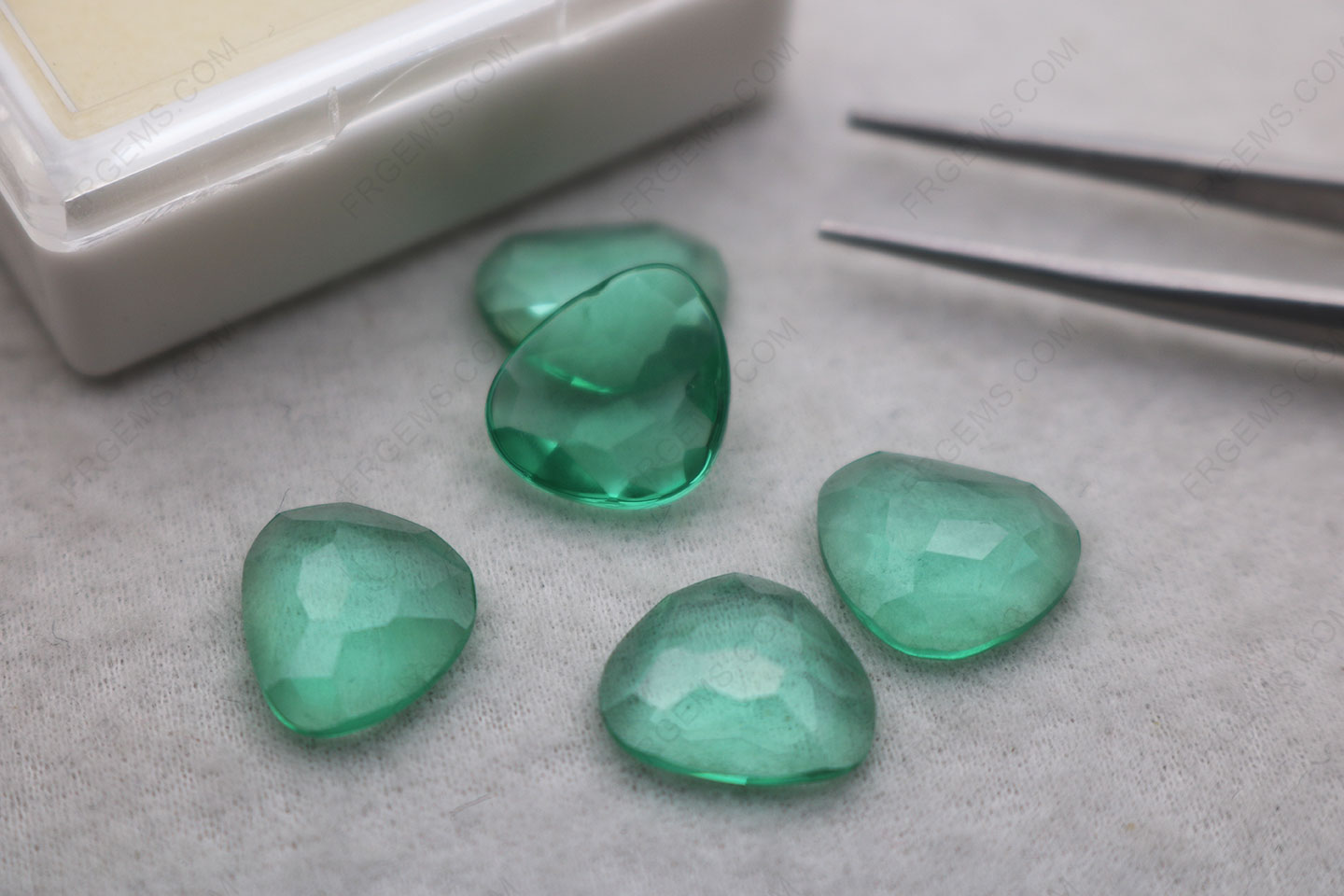 Custom shape flat bottom irregular Checkerboard top Nanosital Light emerald green color #A785 stones