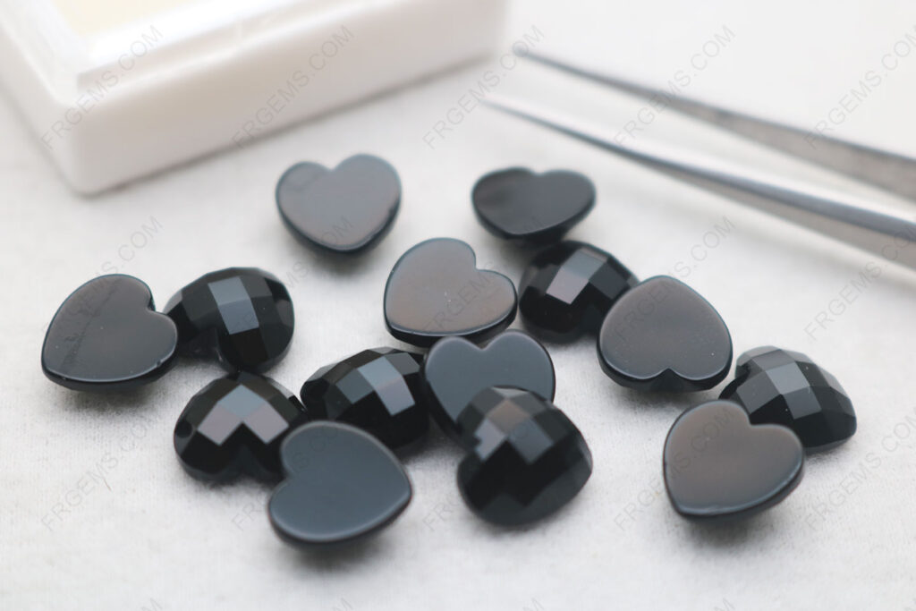 Natural-Genuine-Black-onyx-Heart-Shape-Checkerboard-flat-bottom-10x10mm-loose-gemstones-IMG_8288