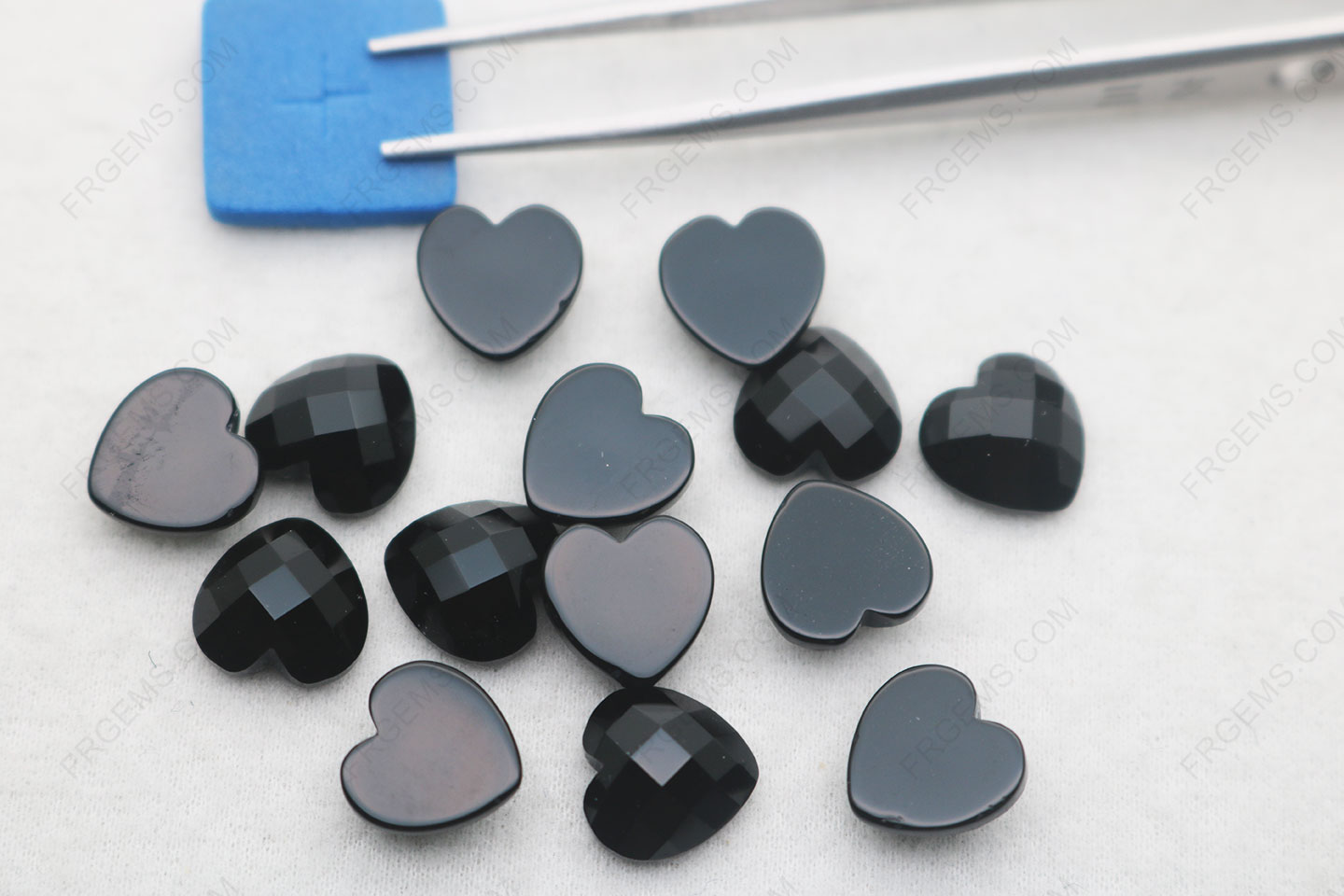 Wholesale Natural Black onyx Heart Shape Checkerboard Flat bottom 10x10mm and 6x6mm loose gemstones
